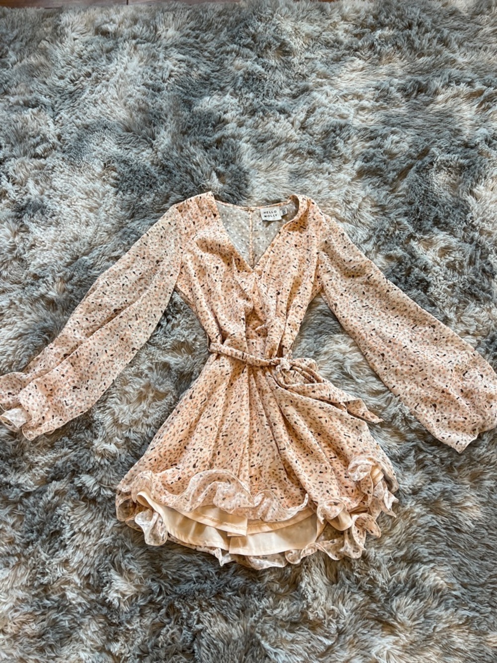 Hello Molly Peach Floral Ruffle Wrap Romper